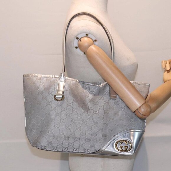 GUCCI GG Canvas Tote Bag Silver Auth - Picture 1 of 16